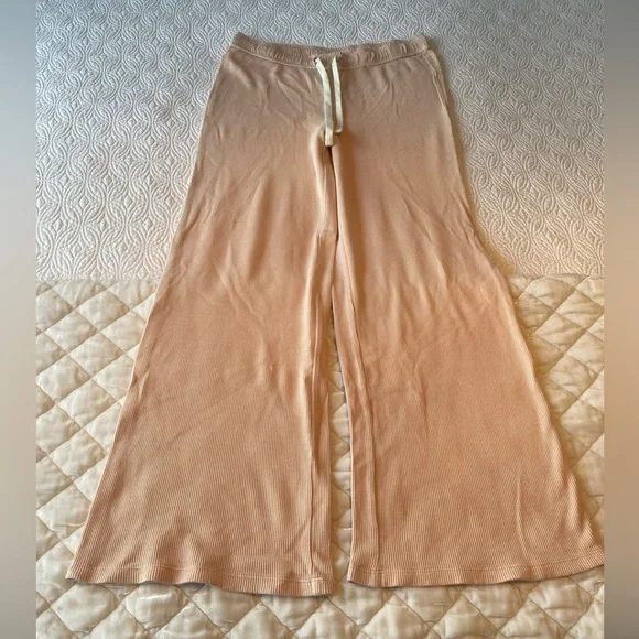 NWOT Light Pink Blush Waffle Knit Wide Leg PJ Lounge Pants - Picture 1 of 5